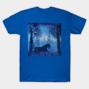 Horse in the Woods - Midnight Blue Forest Original Acrylic Art Painting T-Shirt